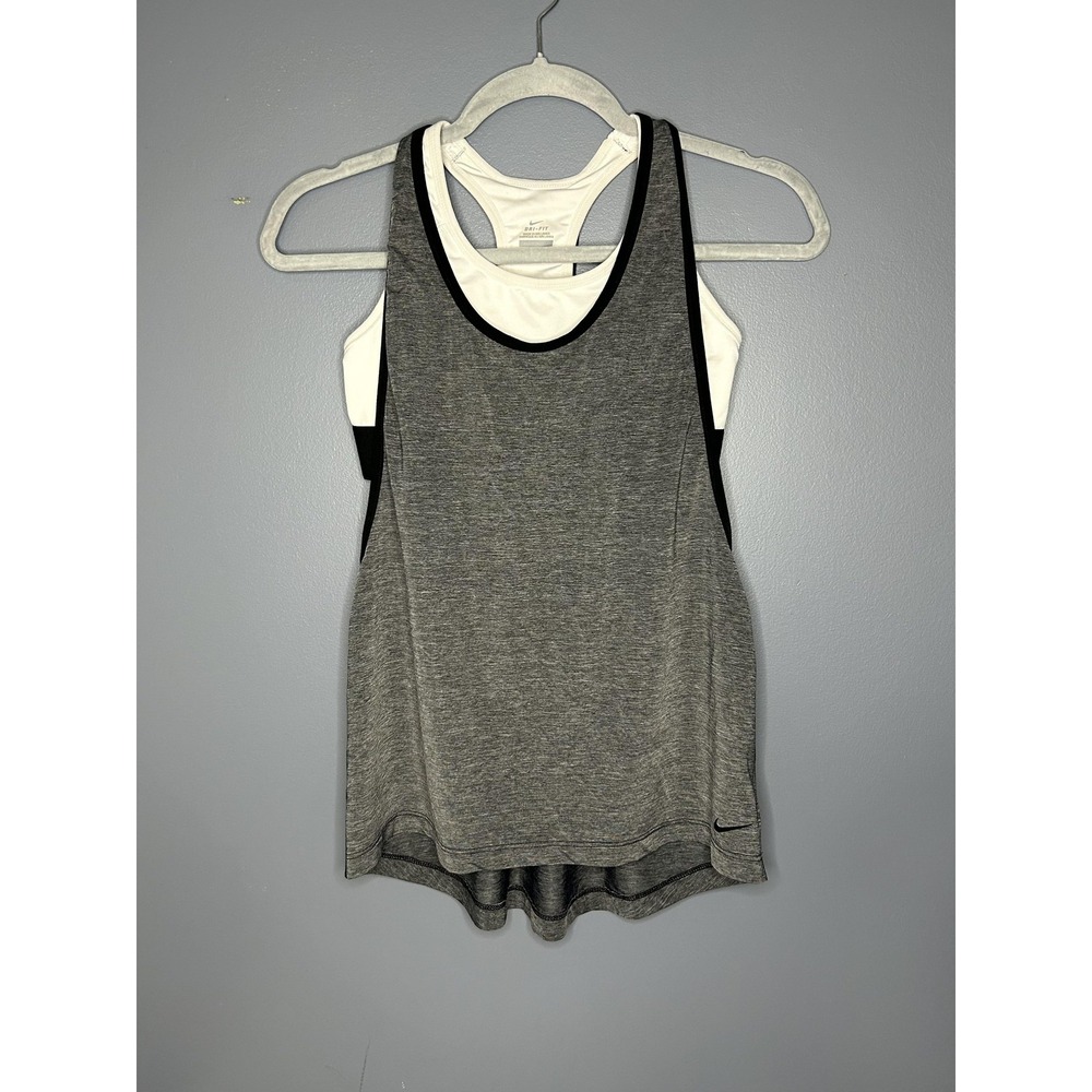 Nike Dri-FIT Tank Top Womens Small Gray White Built-In Bra Racerback 834351-093